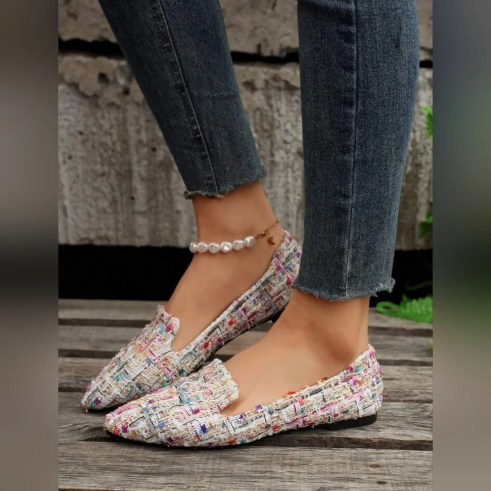 Women's Tweed Multicolor Loafers - Picture 1 of 16